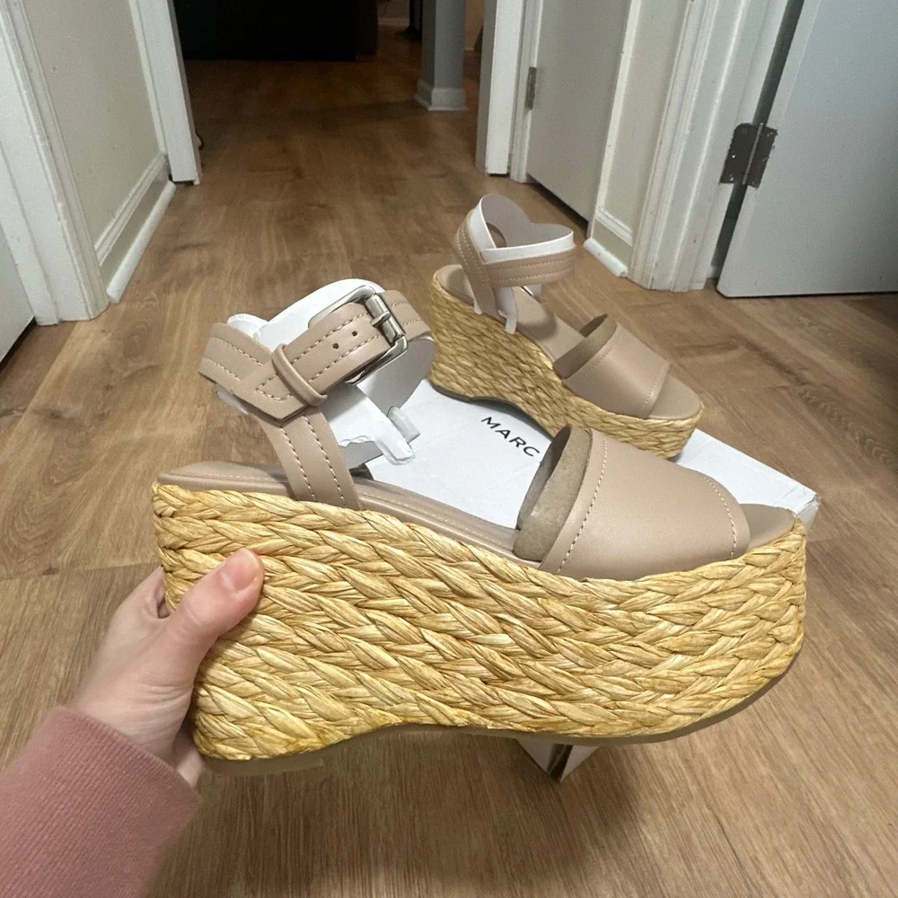 Marc Fisher | Tan Burian Espadrille Platform Wedge Ankle Strap Sandals‎